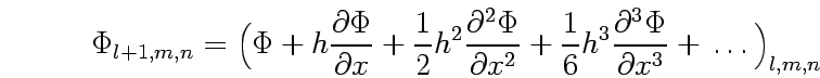 \begin{eqnarray}
\frac{\Phi_{l+1,m,n}-2\Phi_{l,m,n}+\Phi_{l-1,m,n}}{h^{2}} +
\fr...
...hi_{l,m,n+1}-2\Phi_{l,m,n}+\Phi_{l,m,n-1}}{h^{2}} = -I_{l,m,n}(v)
\end{eqnarray}