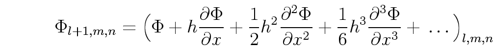 \begin{eqnarray}
\frac{\Phi_{l+1,m,n}-2\Phi_{l,m,n}+\Phi_{l-1,m,n}}{h^{2}} +
\fr...
...{l,m,n+1}-2\Phi_{l,m,n}+\Phi_{l,m,n-1}}{h^{2}} = -I_{l,m,n}(v)\;.
\end{eqnarray}