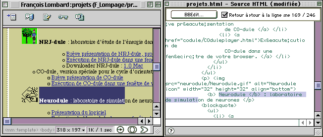 Fenêtres WYSIWIG et code HTML