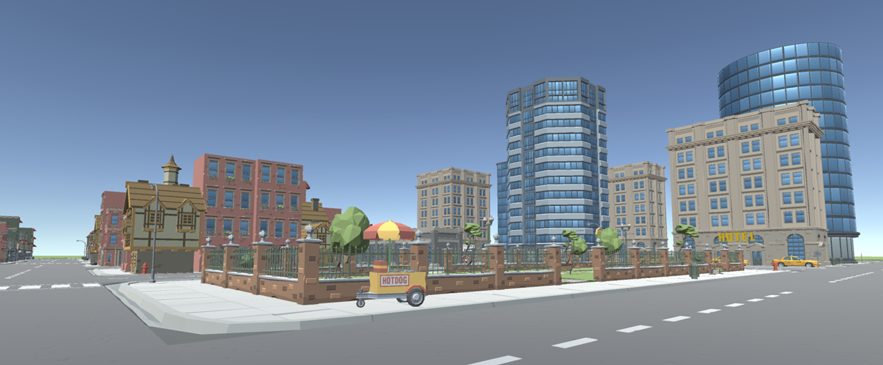 Screenshot of a 3D virtual environment of an urban city